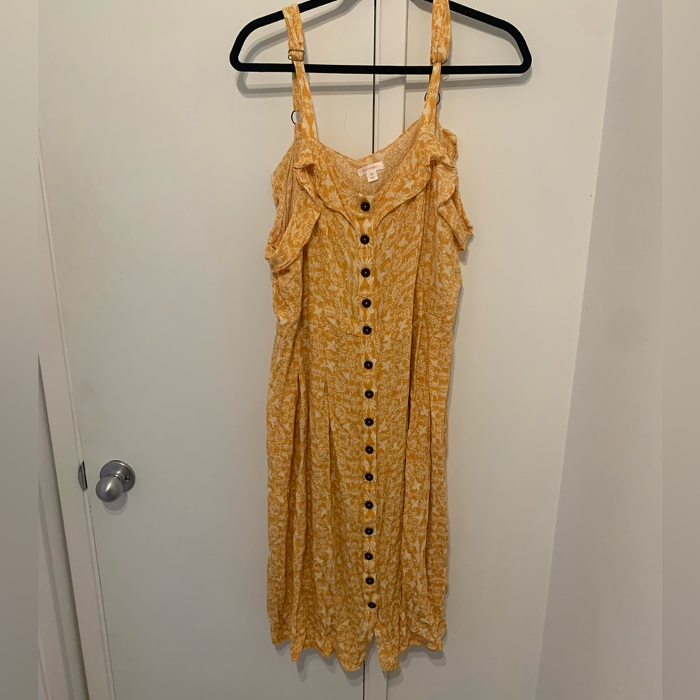 Xhileration, size 2x, midi yellow floral dress
